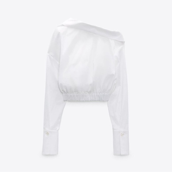 Zara Asymmetric Crop White Shirt Size S 8512/545 - Picture 5 of 7